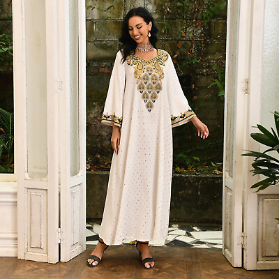 #ad Muslim Womens Floral Printed Long Sleeve Loose Sundresses Ladies Maxi Long Dress $41.39