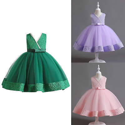 #ad #ad Kids Girls Party Dresses Smooth Lining Proms Performance Gowns Birthday Party $7.19
