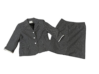 Le Suit Black White Polka Dots Blazer Jacket amp; Skirt Suit Set Sz 16P Cotton $33.00