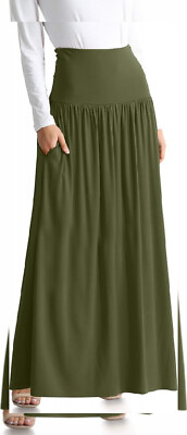 #ad Maxi Skirts for Women Ankle Length Skirt Casual Long Small Olive Green $49.10