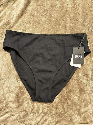 #ad DKNY Textured High Waist Bikini Bottom Womens XL Black Ribbed NWT Cheeky $19.95