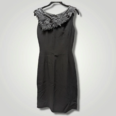 #ad 50s Embellished Neckline Little Black Cocktail Dress Vintage Size 10 $46.80