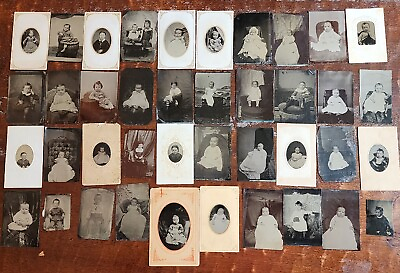 40 Tintype Photos INFANTS BABIES BOYS amp; GIRLS Portraits 1800#x27;s Period Dress $225.00