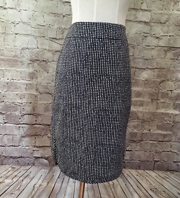 #ad Ann Taylor LOFT Ikat Blue Black White Pencil Skirt Scalloped Sides Size 2 $10.19