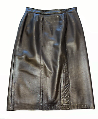 #ad Bettina Women Brown Leather Pencil Skirt Straight Skirt w Front Slit VTG Sz 12 $49.99