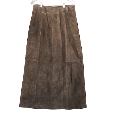 #ad Massini Women#x27;s Genuine Leather A Line Maxi Skirt Brown Size 10 Poly Lined $20.00