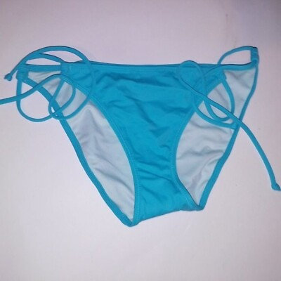 #ad Victoria Secret Swim Bikini Bottom XS Blue Bow Bikini String Tie Solid Color Cod $26.99