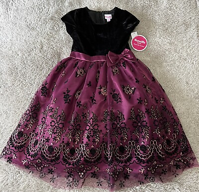 Nanette dress girls size 7 party holiday fancy black magenta sparkle $40.00