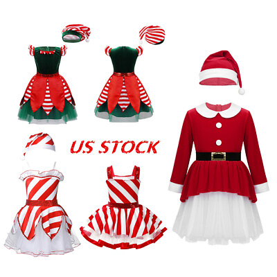 US Christmas Clothes Dress Toddler Princess Tutu Velvet Dress Hat Party Outfits $22.04