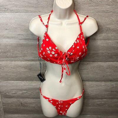 #ad Zaful Womens Size Medium Red Tie Strappy Two Piece Bikini Set NEW $9.09