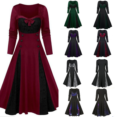 Women Halloween Skull Fancy Dress Ladies Lace Gothic Witch Costume Cosplay Dress $17.83