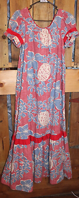 #ad Reyn Spooner Small Cotton Poly Small Long Women#x27;s Dress Red Blue Pineapple $40.00