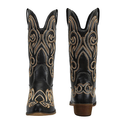 SheSole Ladies Cowgirl Cowboy Boots Women Wide Calf Fashion Western Shoes Black $39.99