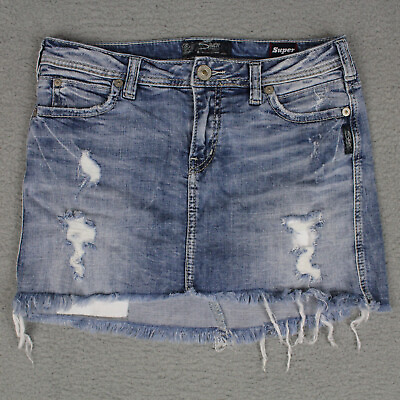 #ad Silver Jeans Co. Francy Mid Mini Skirt Denim Women#x27;s Size 27 Distressed Stretch $9.99