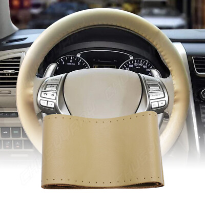 38cm 15#x27;#x27; Beige Leather Warming Car Steering Wheel DIY Cover FOR FORD New $33.24