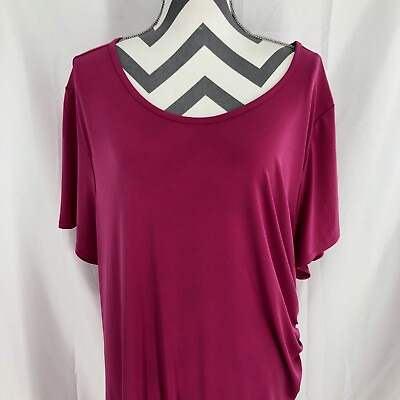 #ad Lane Bryant Pink Ruched Side Drawstring Maxi Dress Short Sleeve 26 28 4X Plus $26.77