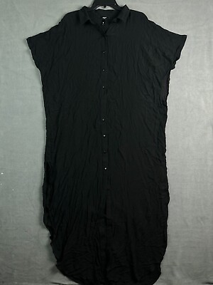 #ad NWOT Swim Cover Up Tunic Large Maxi Dress Long Black Aqua Swim Button Up $79.99