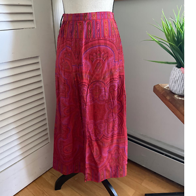 #ad Vintage UMI COLLECTIONS ANNE CRIMMINS Hot Pink Paisley 100% Silk Skirt Long *L $21.98