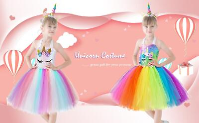Unicorn Dress for Girls Birthday Outfit Princess Costume Rainbow Tutu Dress 1 9Y $19.99