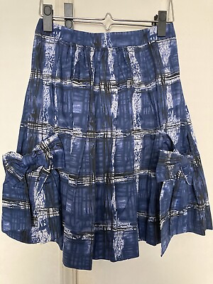 #ad Anthropologie Skirt Lil Blue Watercolor Plaid Bow Size 0 $22.00