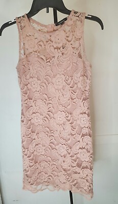 #ad Ambiance Lace Dress Womens medium Ivory peach Lace Stretch Sleeveless Bodycon $9.99