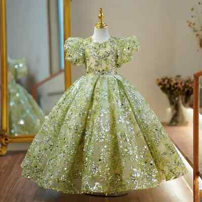 #ad Kids Evening Gowns Elegant Girls Formal Prom Dress Sequins Princess Dresses $96.88