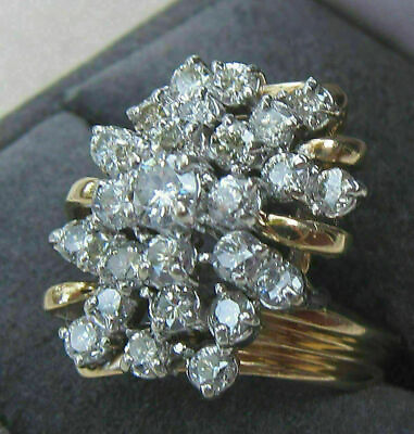 2.50Ct Real Moissnite Cluster Ring Cocktail 14K Yellow Gold Plated Sliver $149.99