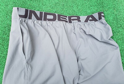 Gray Black Under Armour Heat Gear Large Logo Shorts Size XXL $19.87