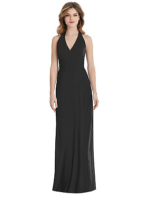 #ad V Neck Halter Chiffon Maxi Dress....TH029....Black...Size 16...NWT $75.00