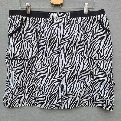 #ad Chicos 3 Short Skirt Women Extra Large Black White Zebra Pockets Spandex Pull On $16.99