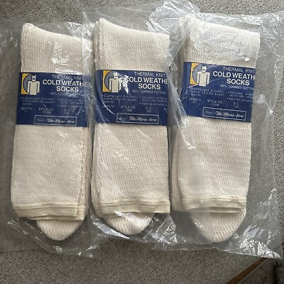 #ad 3 New Vintage Sears Thermal Knit Combed Cotton Outdoor Work Sport Socks Size 12 $19.99