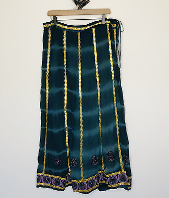 Soft Surroundings Green Embroidered Gold Sequin Hippie Peasant Maxi Skirt XL $25.00
