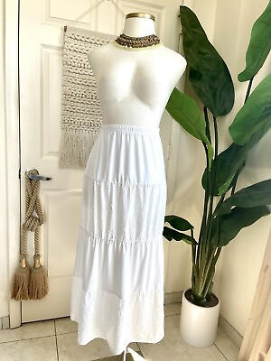 #ad Avenue Plus Size 20 Tired Maxi Skirt Elastic Waist White Causal Two Fabrics NEW $24.99
