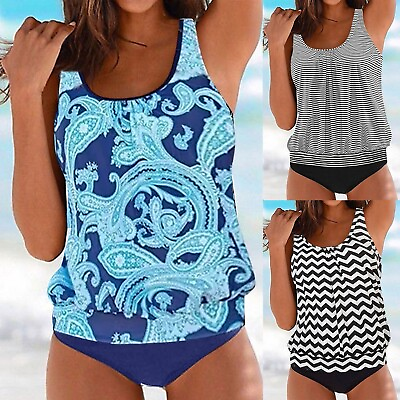 #ad Tankini Swimsuits Women Swimwear Printed Tummy Control Two Pieces Bathing Set $18.78