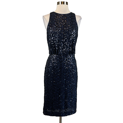 #ad Eliza J Women#x27;s Cocktail Dress Size 8 Blue Sequined Sleeveless Midi Sheath $69.99