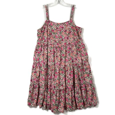 #ad Old Navy Sundress Medium Tiered Pink Floral Spaghetti Straps Pockets Rayon $12.95