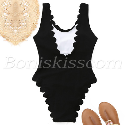 #ad Women#x27;s One Piece Scalloped Padded Monokini Swimsuit Swimwear Beachwear Bikini $17.99
