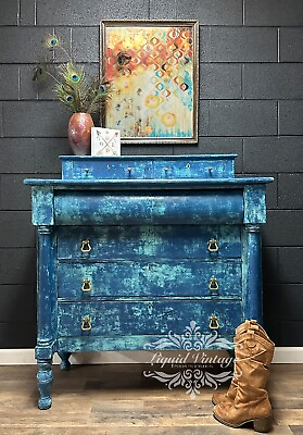 #ad Coastal Boho Dresser Chest of drawers Hand Painted Unique Home Decor $950.00