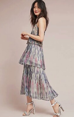 #ad Anthropologie Josie Tiered Maxi Dress Metallic Size 0 Meadow Rue Retails $178 $59.00