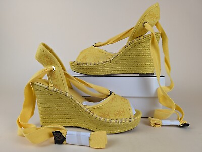 #ad GUESS Halona Strappy Wedge Espadrille Sandals Womens 8M Yellow Boho Shoes NWB $43.72
