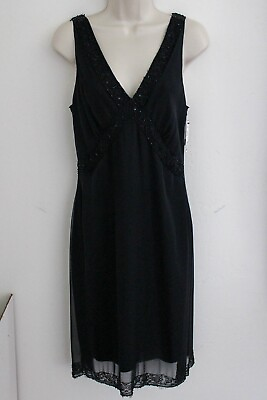 Elie Tahari Beaded 100% Silk Black Cocktail Party Dress Size 10 sleeveless $68.99