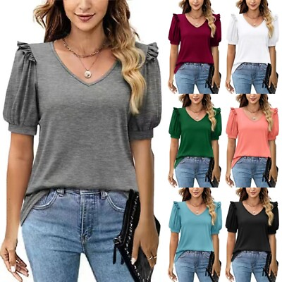 Women Summer Tops Short Sleeve T Shirt Ladies Casual Beach V Neck Tunic Blouse $20.41
