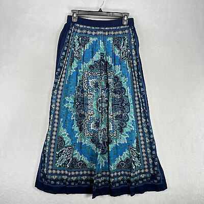 #ad Vintage Skirt Womens Small Blue Floral Full Elastic Waist Boho Broomstick Gypsy $18.00