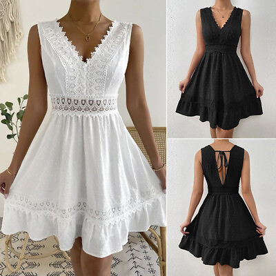 #ad #ad Sundress Dress Mini Casual Dresses Boho Dress Lace Casual V Neck Holiday Summer $20.80