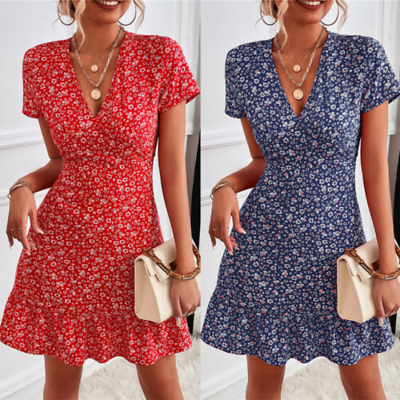#ad Women Summer Holiday Dress Ladies Boho Beach Loose Floral Sun Dresses Size T $25.05