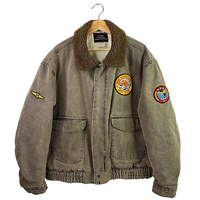 #ad VTG Sears Aviator Bomber Jacket Airborne W Tomcat Aviation Military Patches XL $129.99