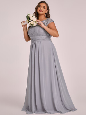#ad Plus Size Elegant Maxi Long Lace Cap Sleeve Bridesmaid Dress w Color Variations $80.74