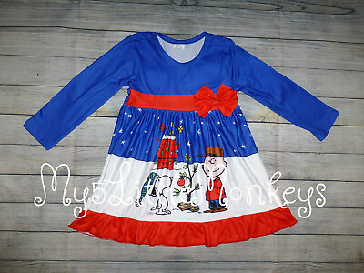 NEW Boutique Charlie Brown Snoopy Long Sleeve Girls Christmas Dress $6.99