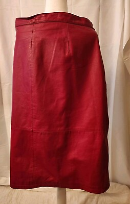 #ad OBO New York Red Leather Midi Lined Zipper Back Skirt Size XXL 40x29 $110.00