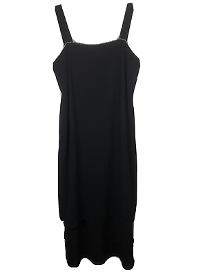 Ursula of Switzerland Black Sheath Dress 12 Maxi 3 Layer Skirt Rhinestone Trim $18.00
